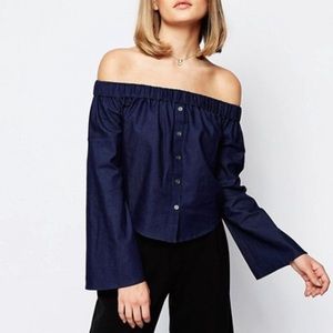 ASOS lost ink denim off the shoulder top S